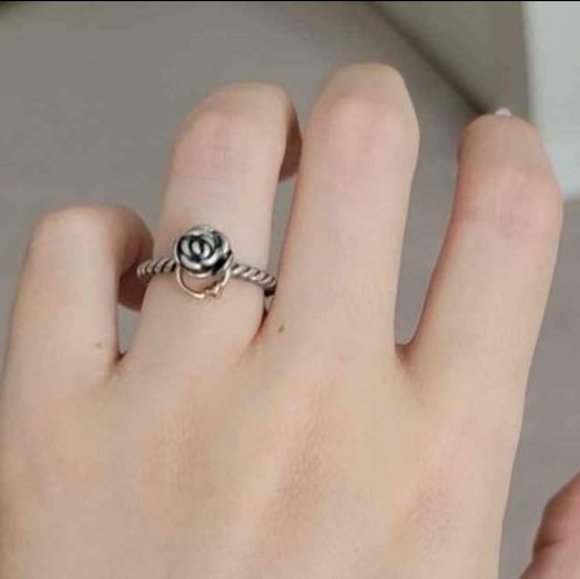 Pandora "Rose Reminder" 14k Gold & Oxidized Sterling Silver Ring - Picture 2 of 2